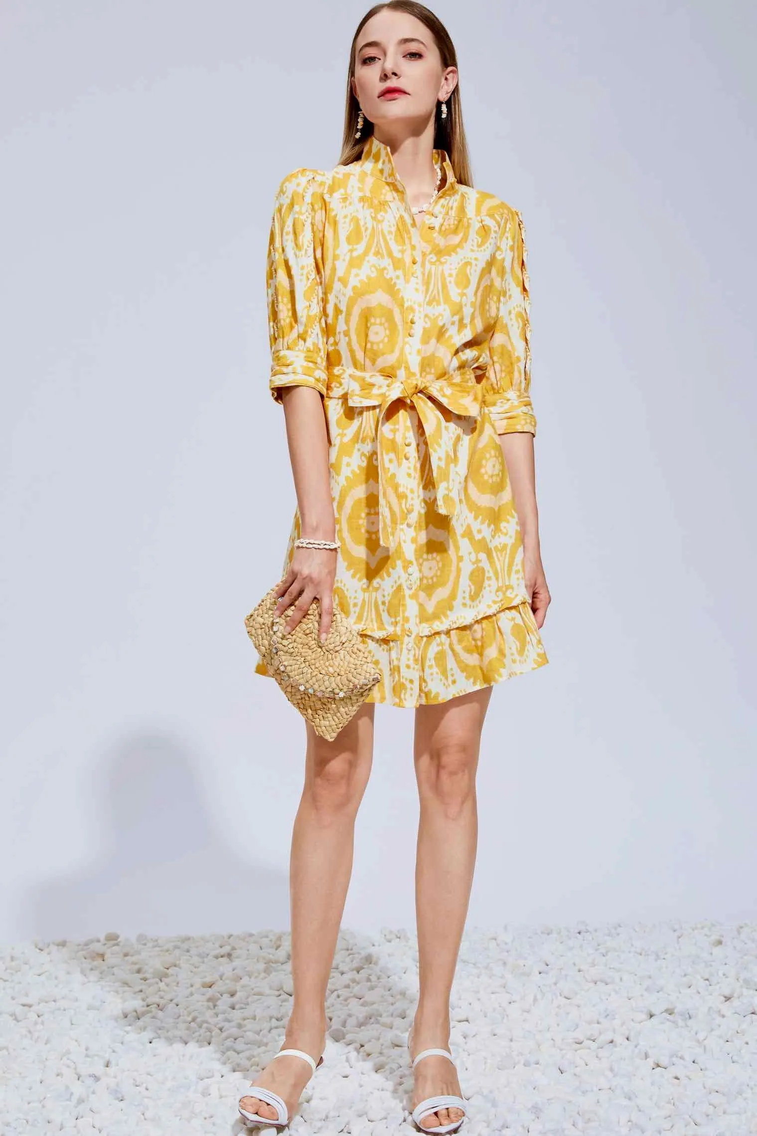 Ada Linen Mini Dress - Mustard/Yellow - GDS