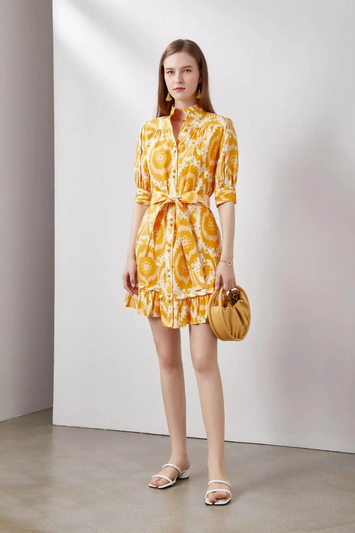 Ada Linen Mini Dress - Mustard/Yellow - GDS