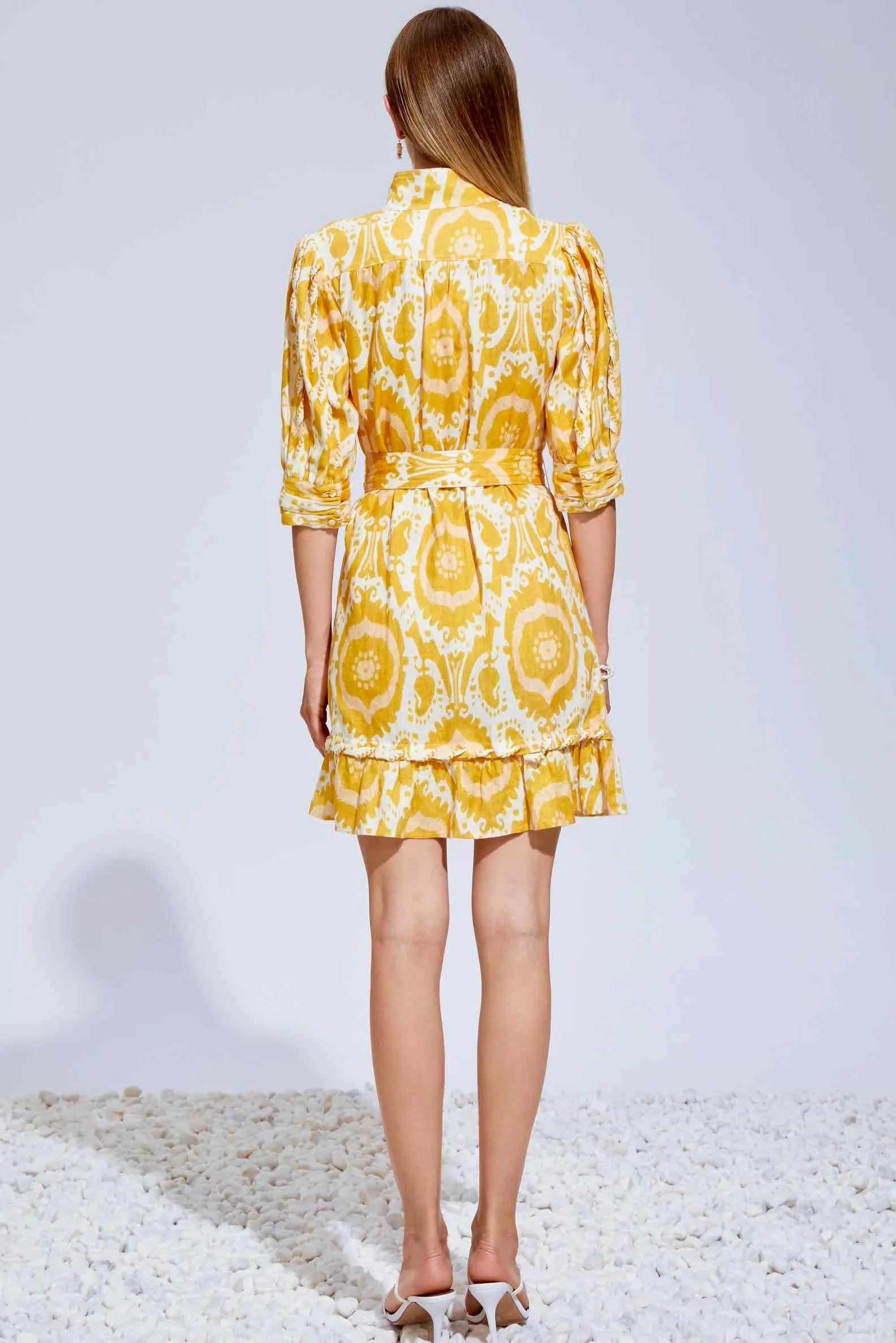 Ada Linen Mini Dress - Mustard/Yellow - GDS