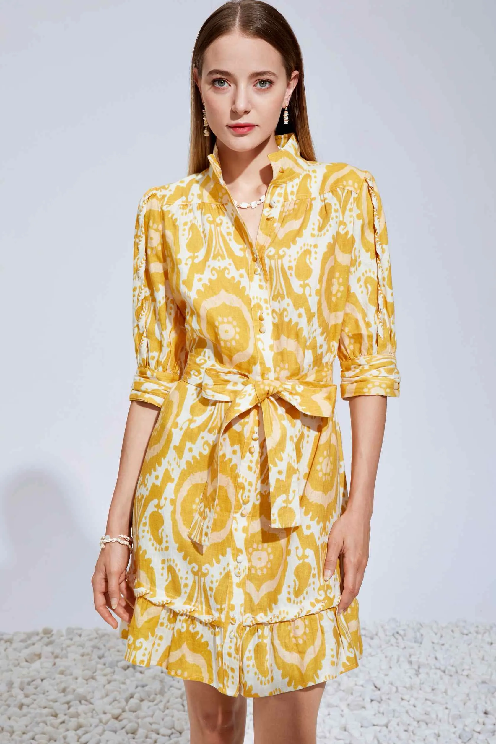 Ada Linen Mini Dress - Mustard/Yellow - GDS