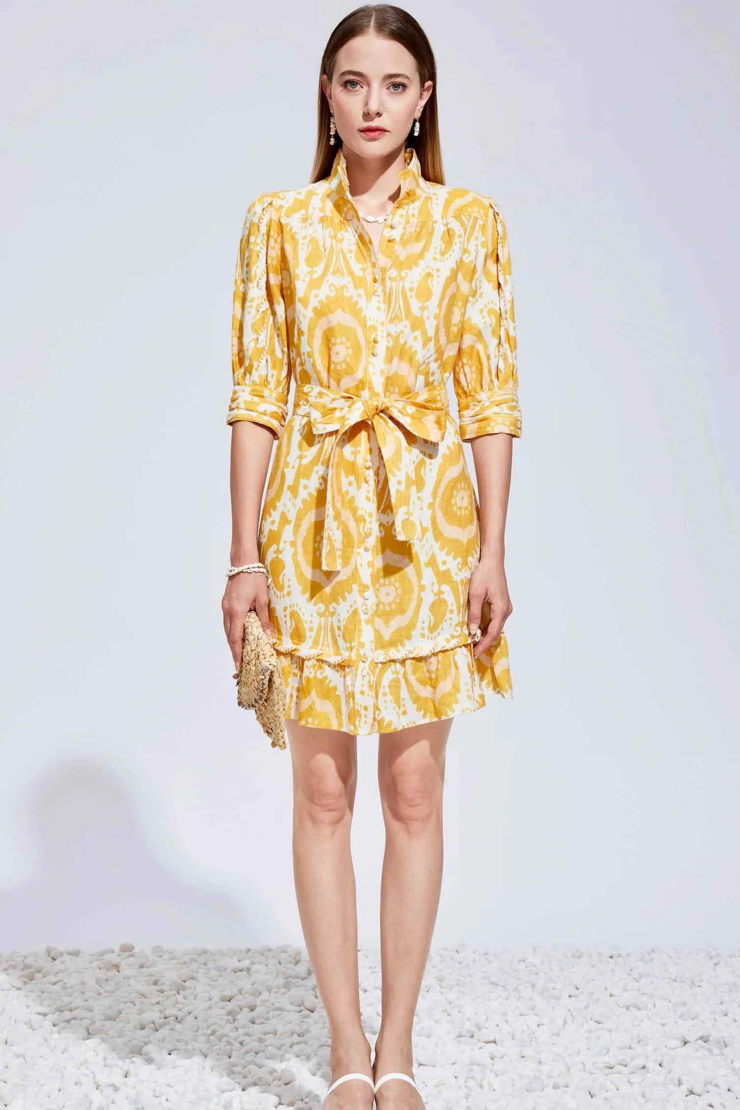 Ada Linen Mini Dress - Mustard/Yellow - GDS