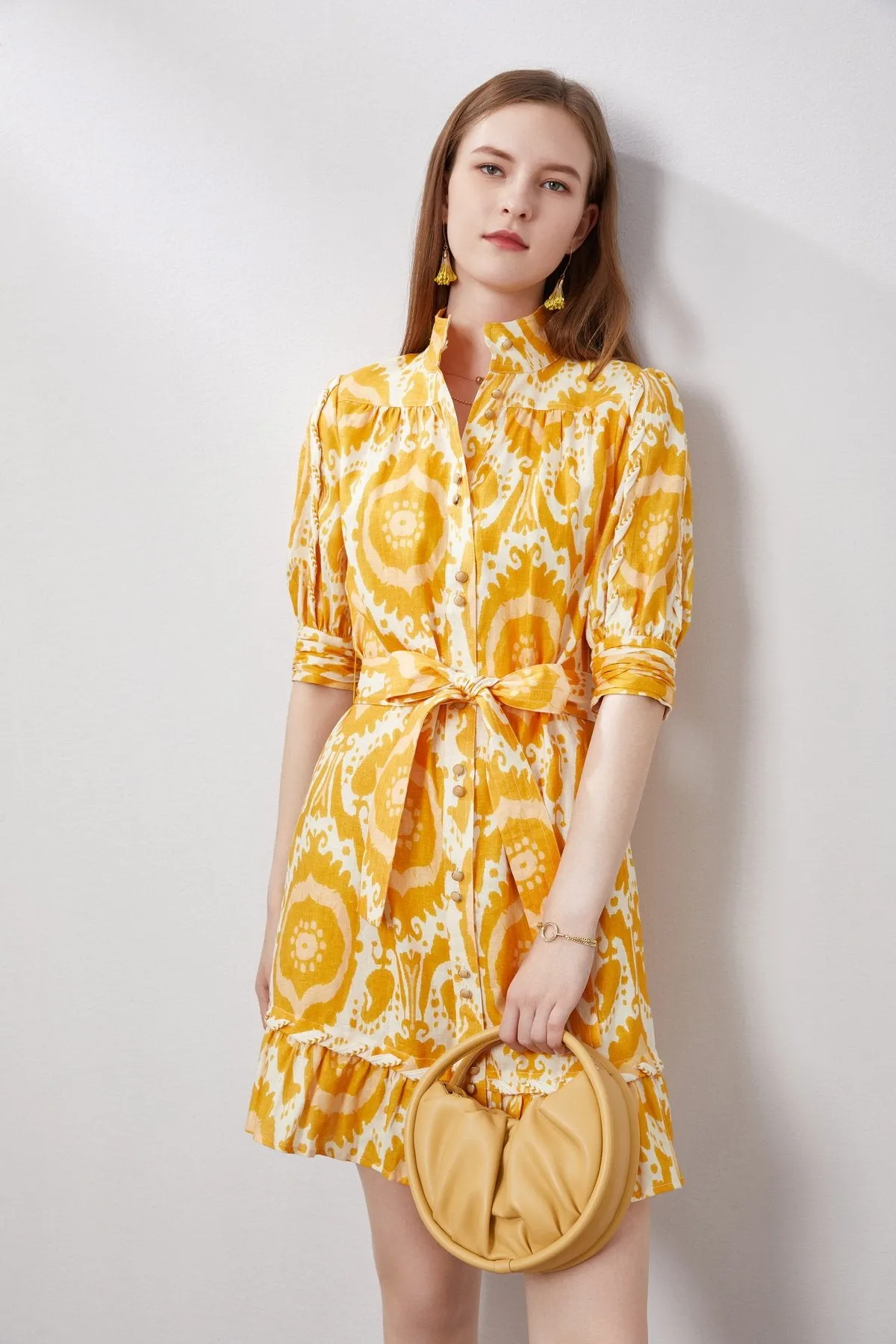 Ada Linen Mini Dress - Mustard/Yellow - GDS