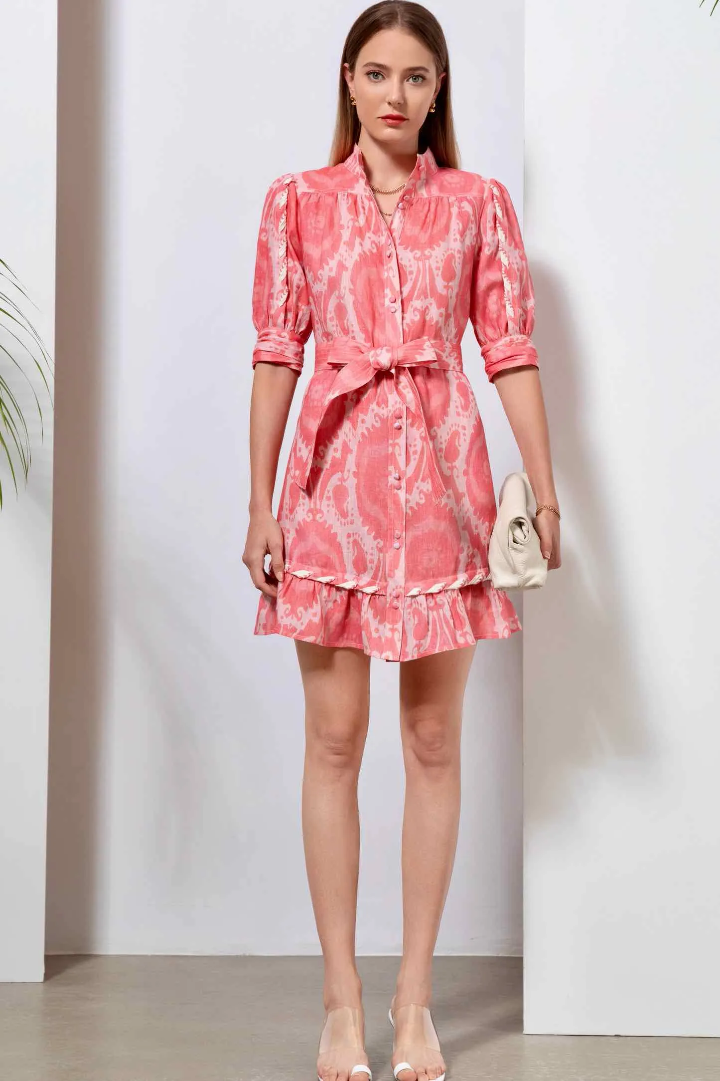 Ada Linen Mini Dress - Pink