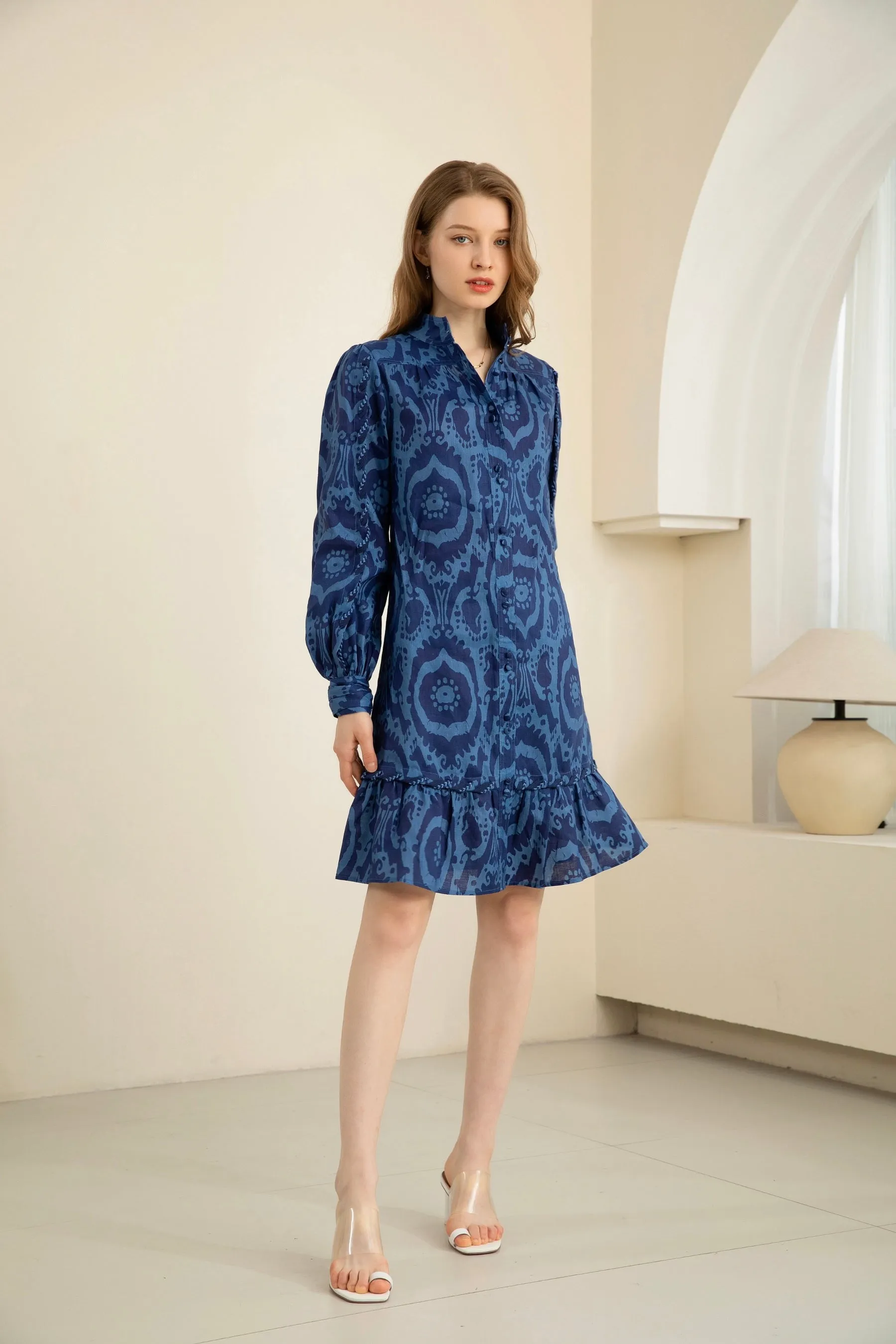 Ada Mini Linen Dress - Navy/Blue - GDS