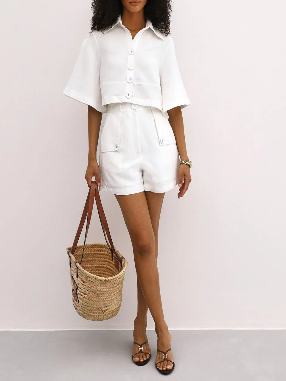 White Antalya Button-Detailed Day Shorts