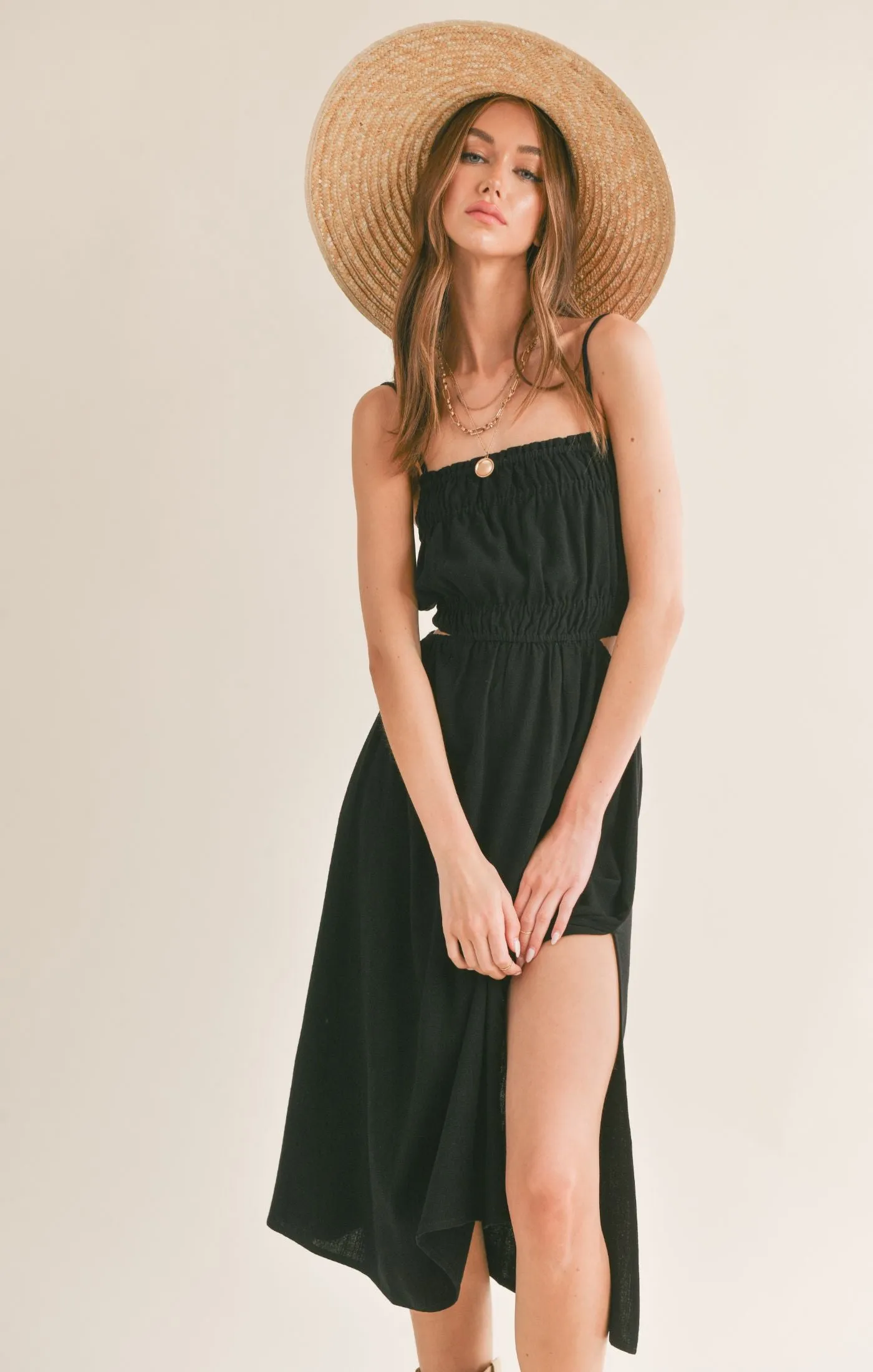 At Ease Linen Blend Cutout Midi Dress