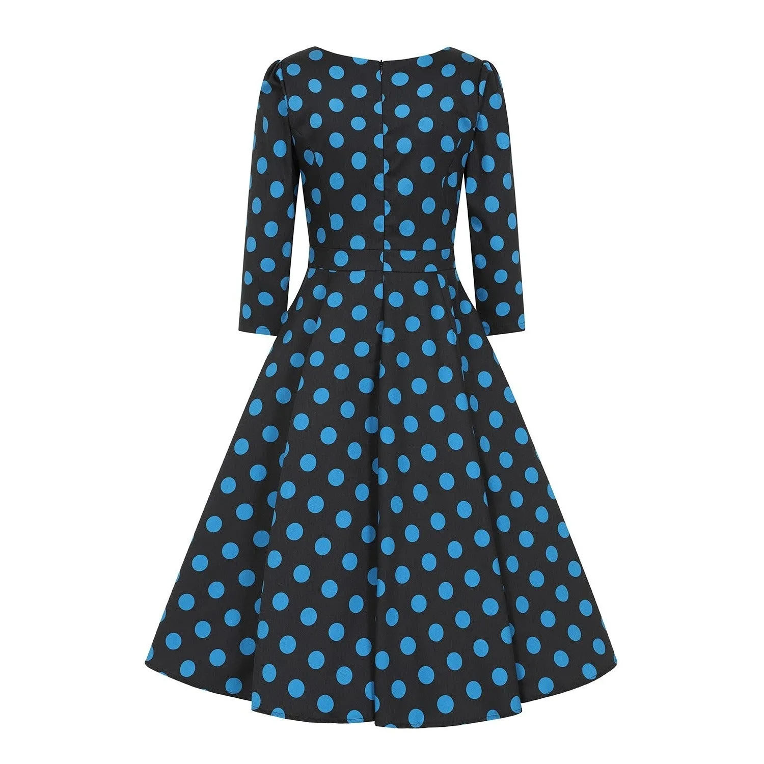 Black And Blue Polka Dot Vintage 50s 3/4 Sleeve Swing Tea Dress