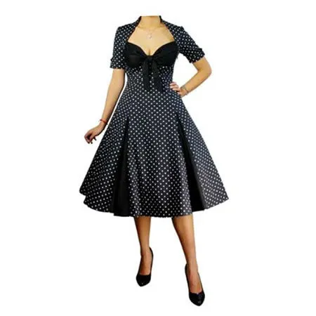 Black and White Polka Dot Retro 50s Swing Dress