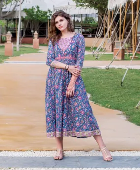 Blue and Purple Block Printed Dress