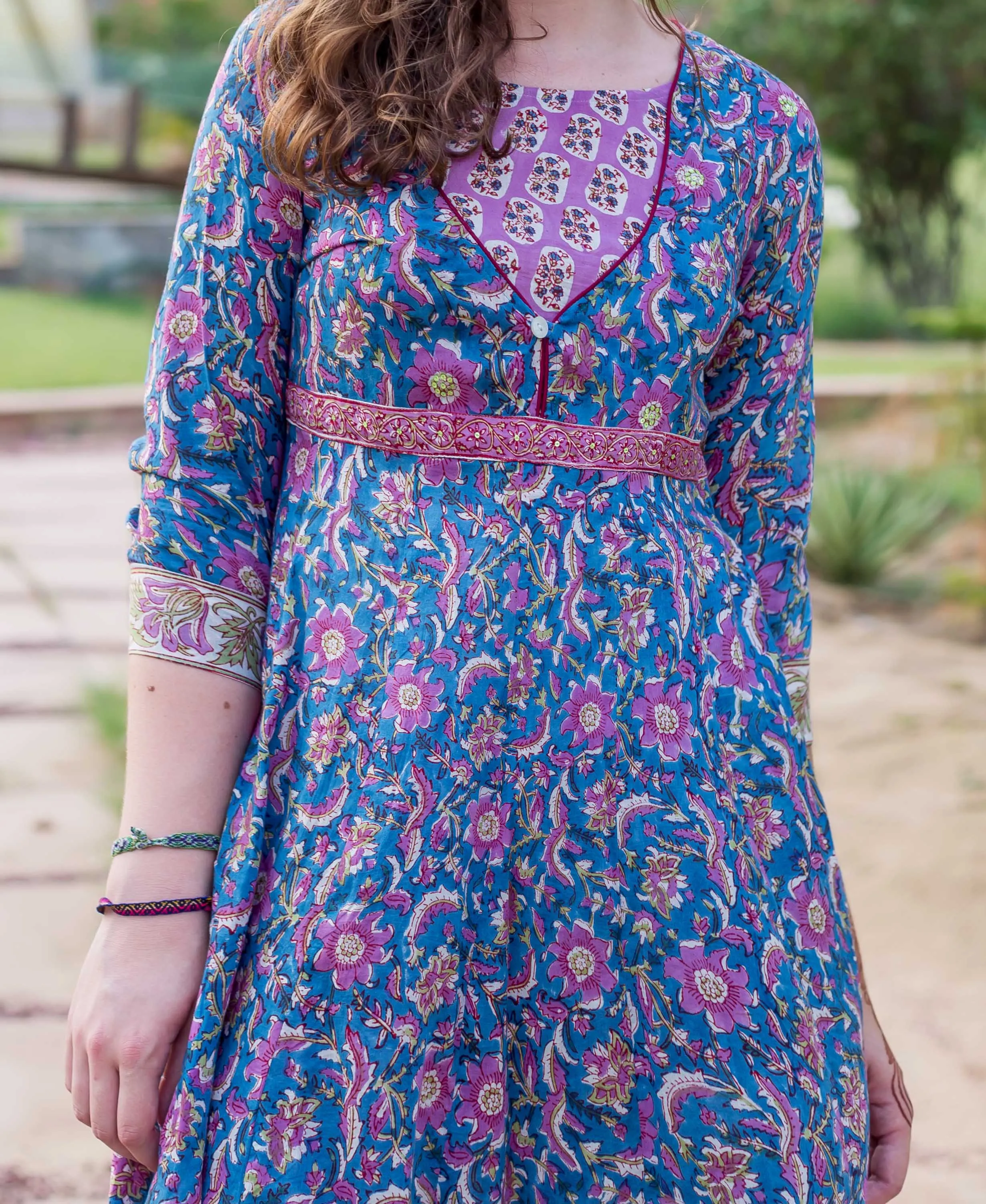 Blue and Purple Block Printed Dress