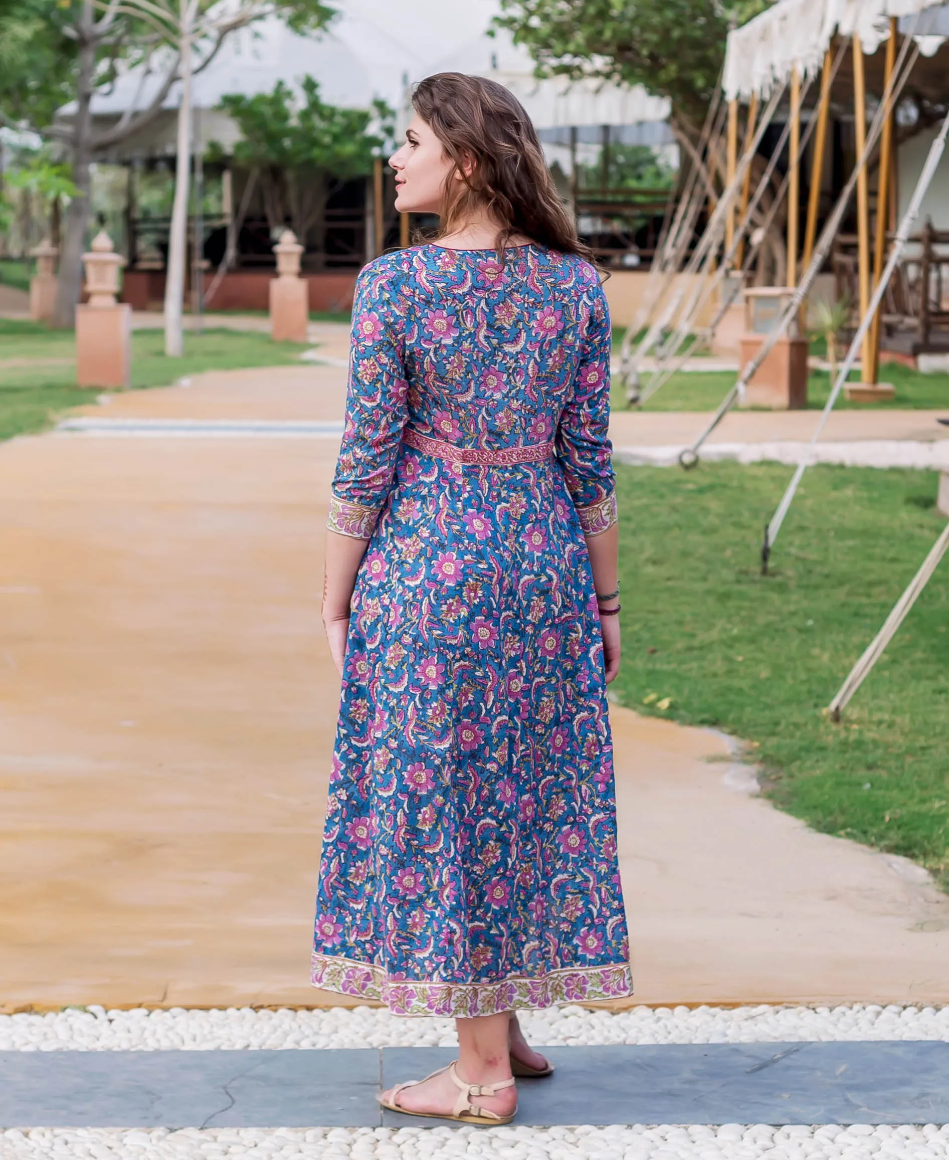 Blue and Purple Block Printed Dress