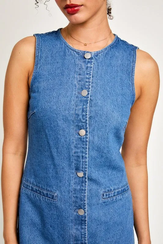 Carolyn Button Front Denim Dress