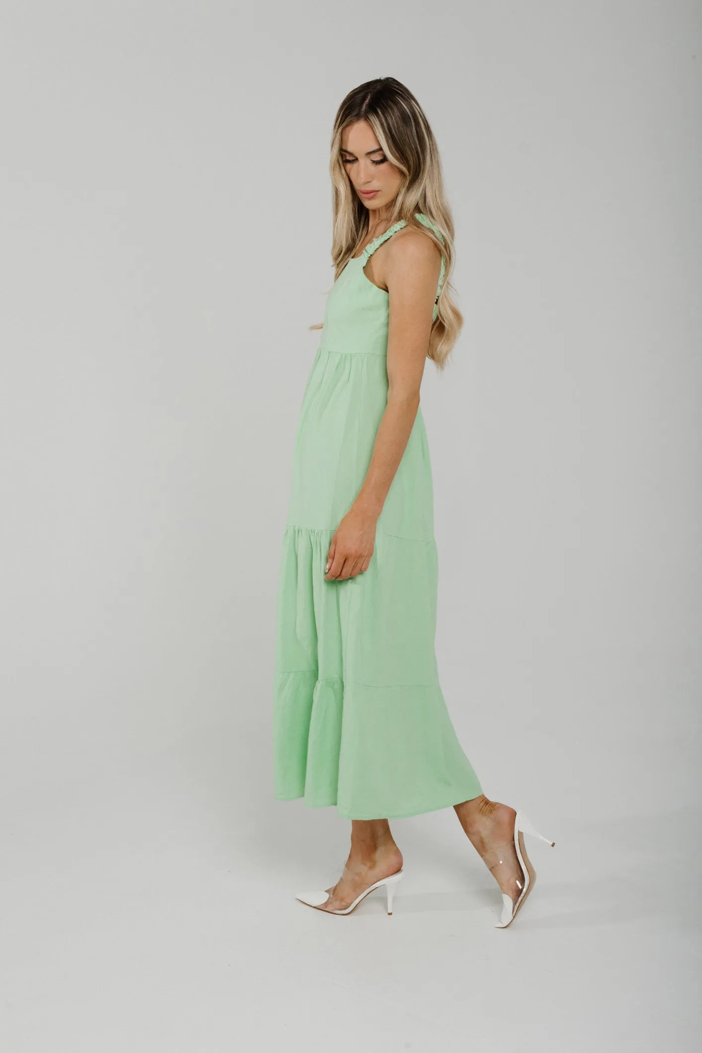 Cathy Linen Mix Midi Dress In Mint