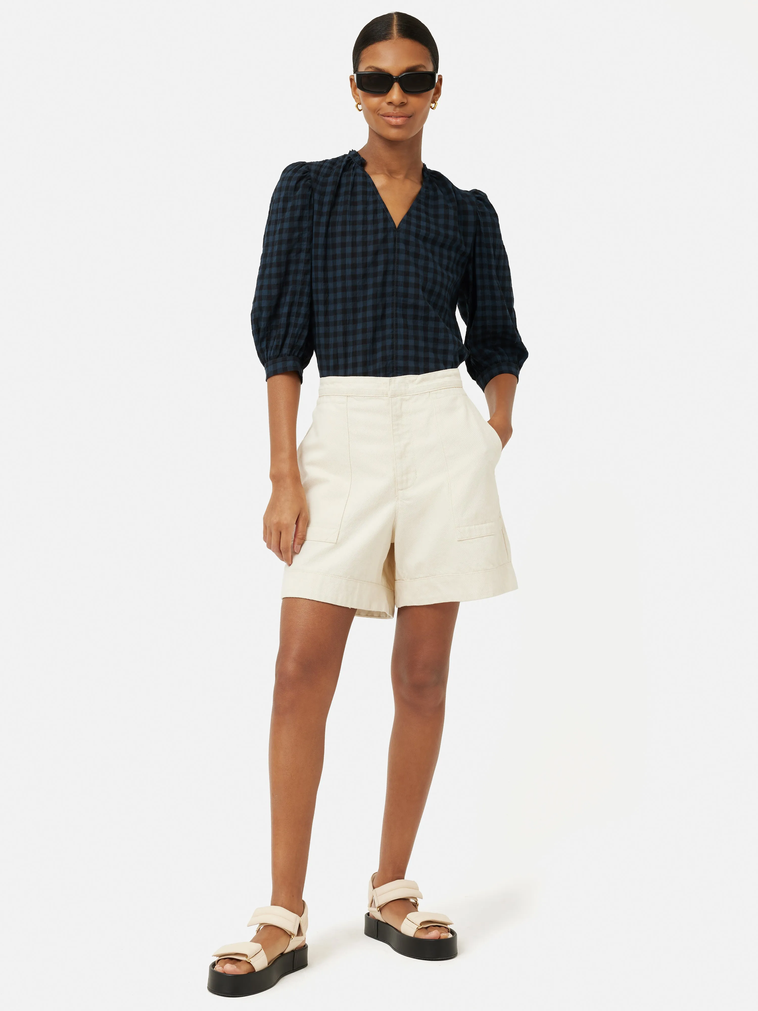 Cotton Gingham Cicelly Top | Navy