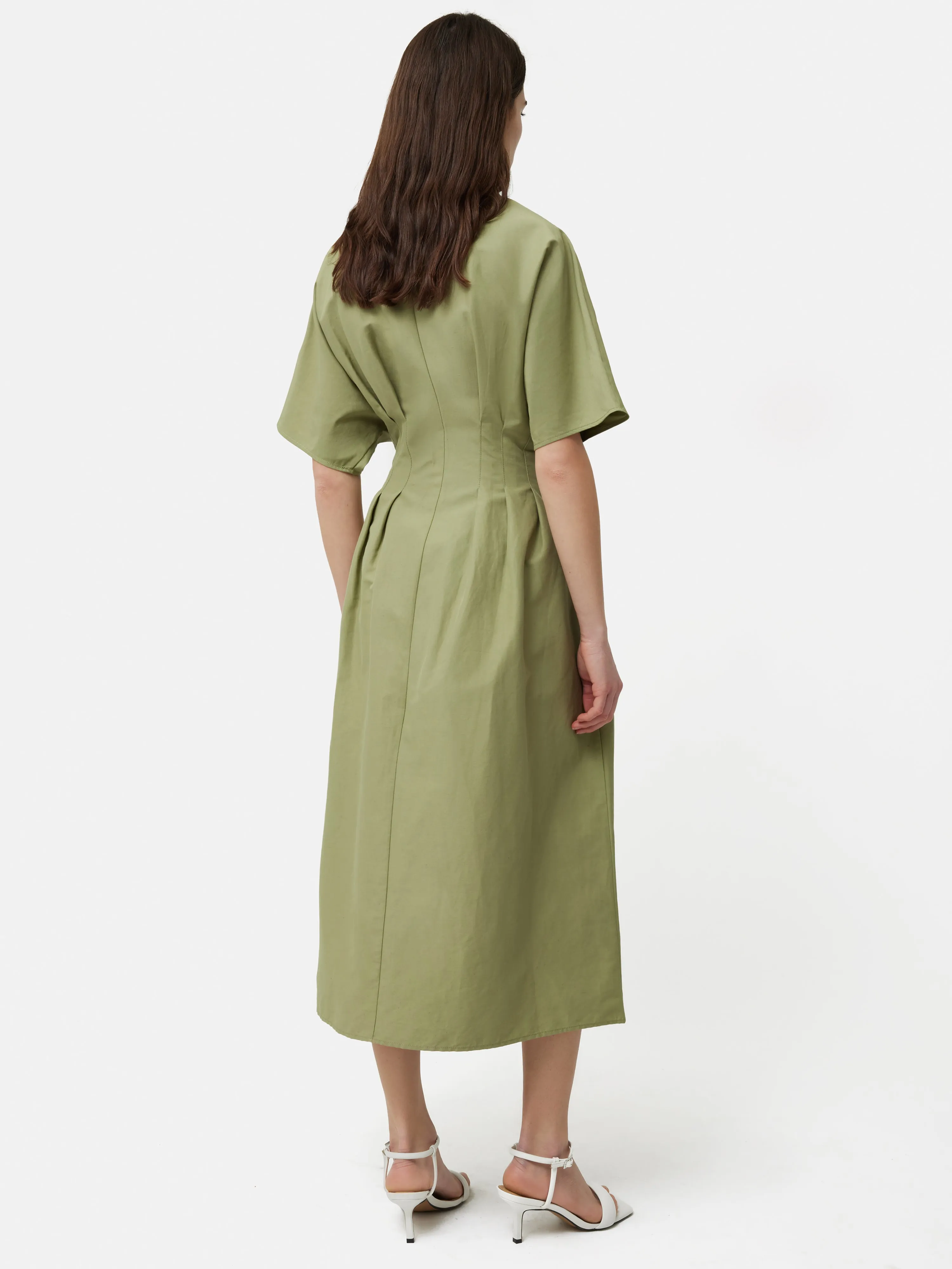 Cotton Stitched Pleat Dress | Green