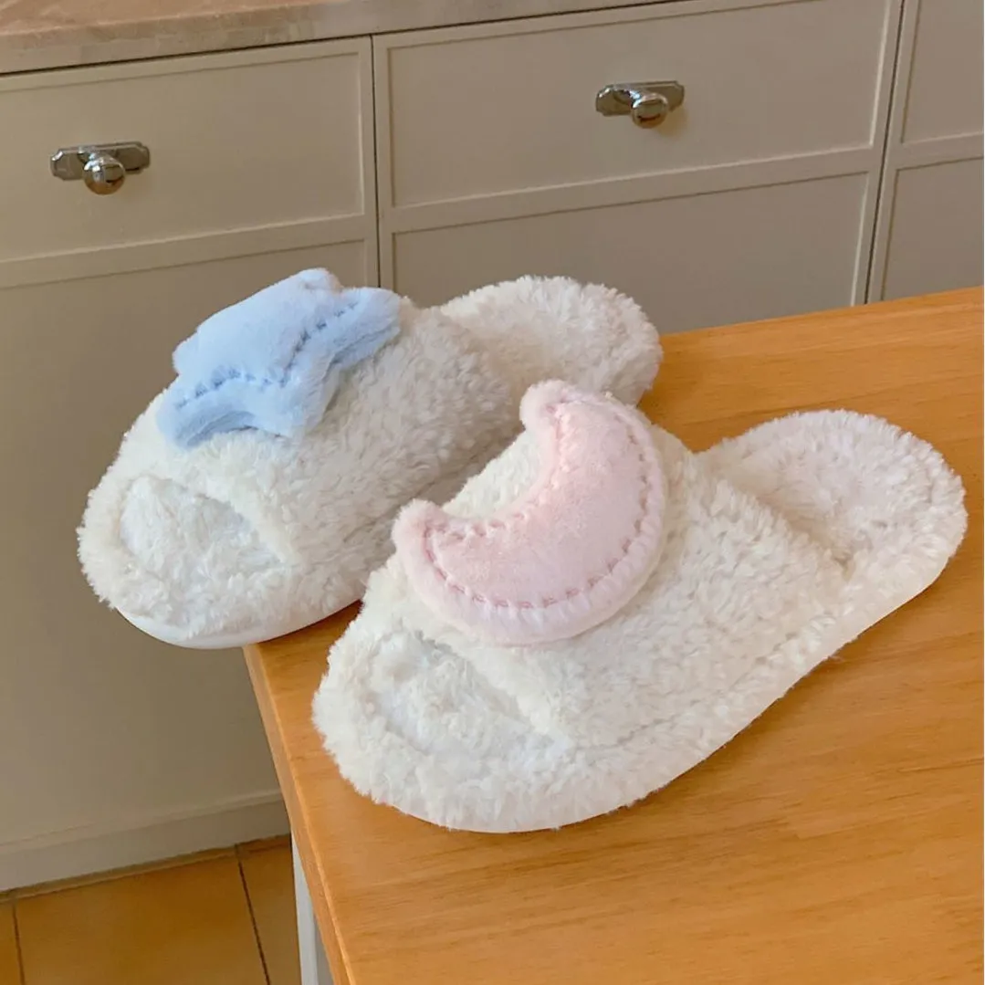 Cute Moon Star Plush Cotton Slippers MK19176