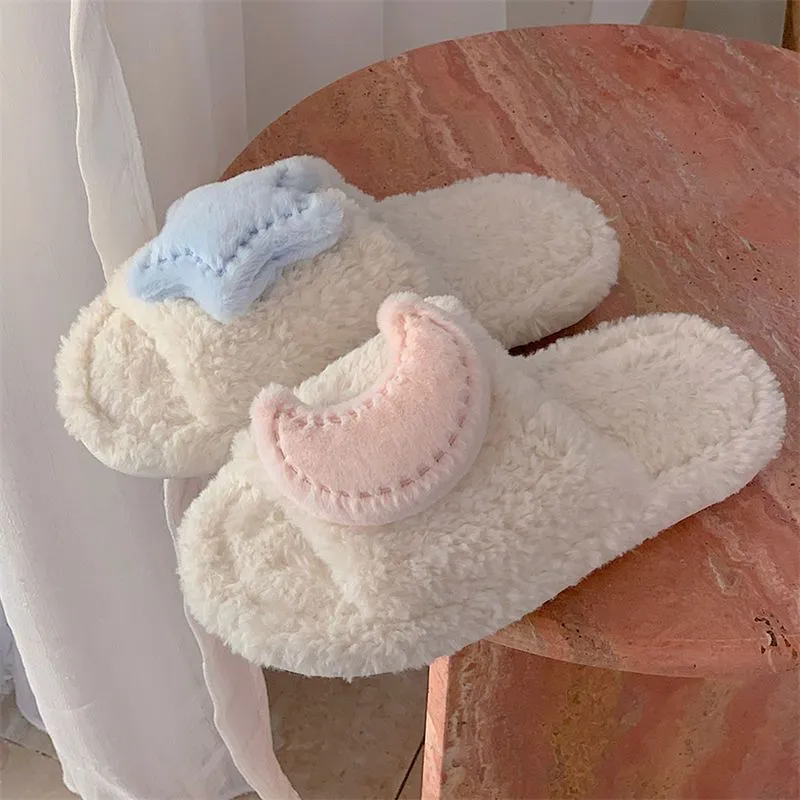 Cute Moon Star Plush Cotton Slippers MK19176