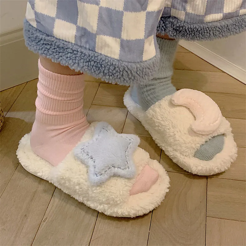 Cute Moon Star Plush Cotton Slippers MK19176