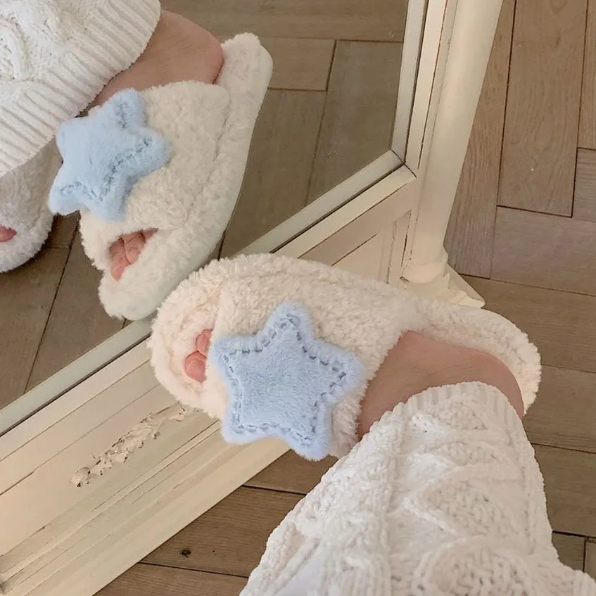 Cute Moon Star Plush Cotton Slippers MK19176