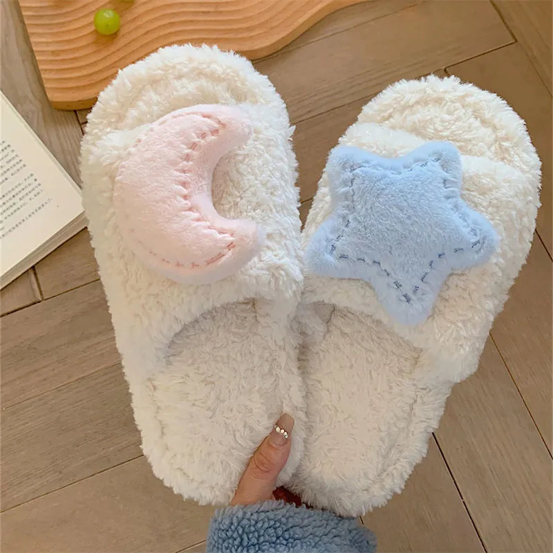 Cute Moon Star Plush Cotton Slippers MK19176