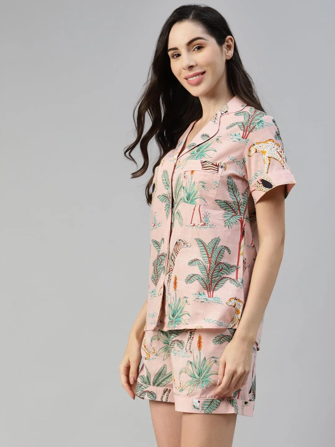 Divena  Pink Cotton Floral Print Night Suit