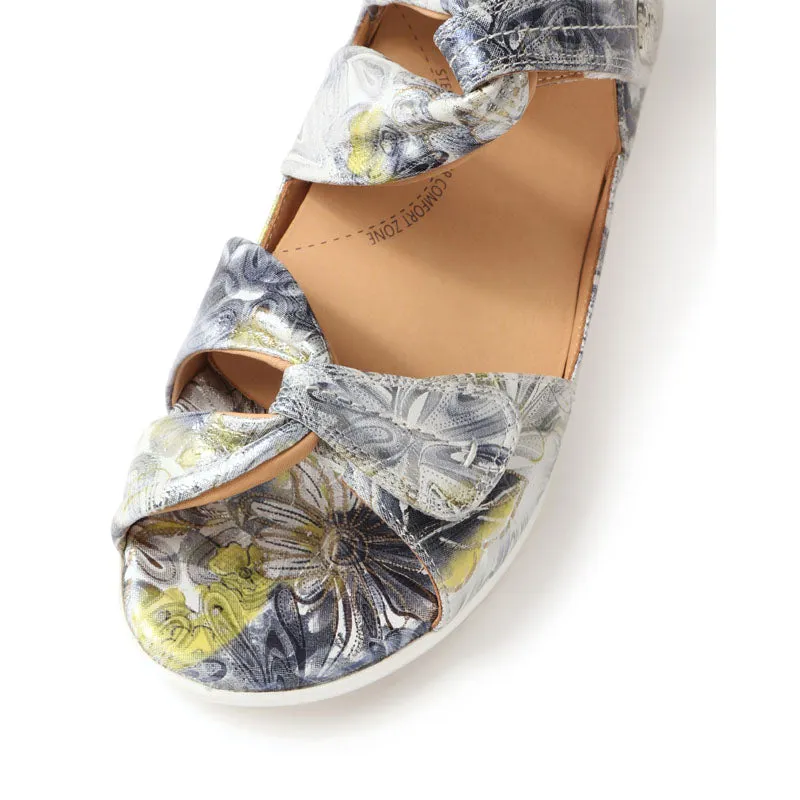 DOXIE W - NAVY & SILVER FLORAL LEATHER