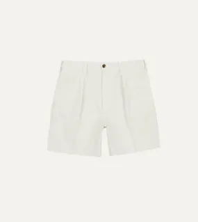 Ecru Cotton Twill Single-Pleat Shorts