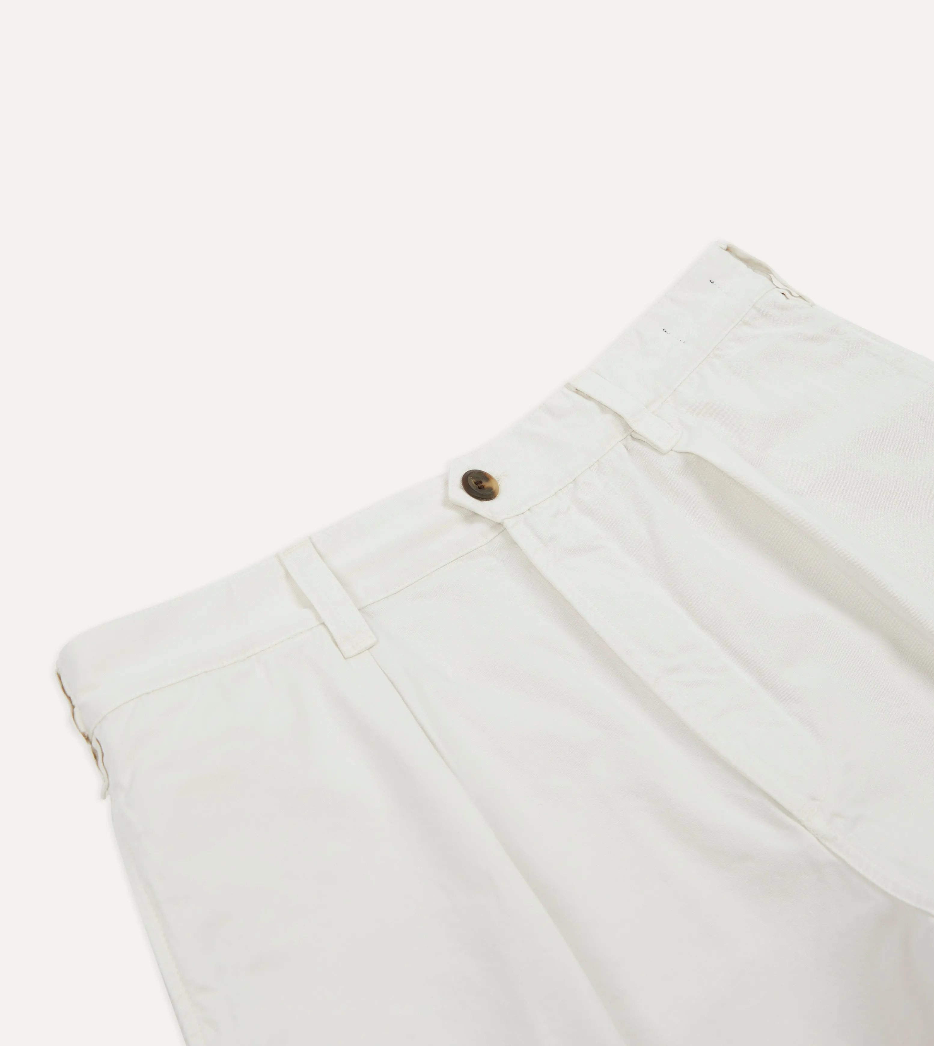 Ecru Cotton Twill Single-Pleat Shorts