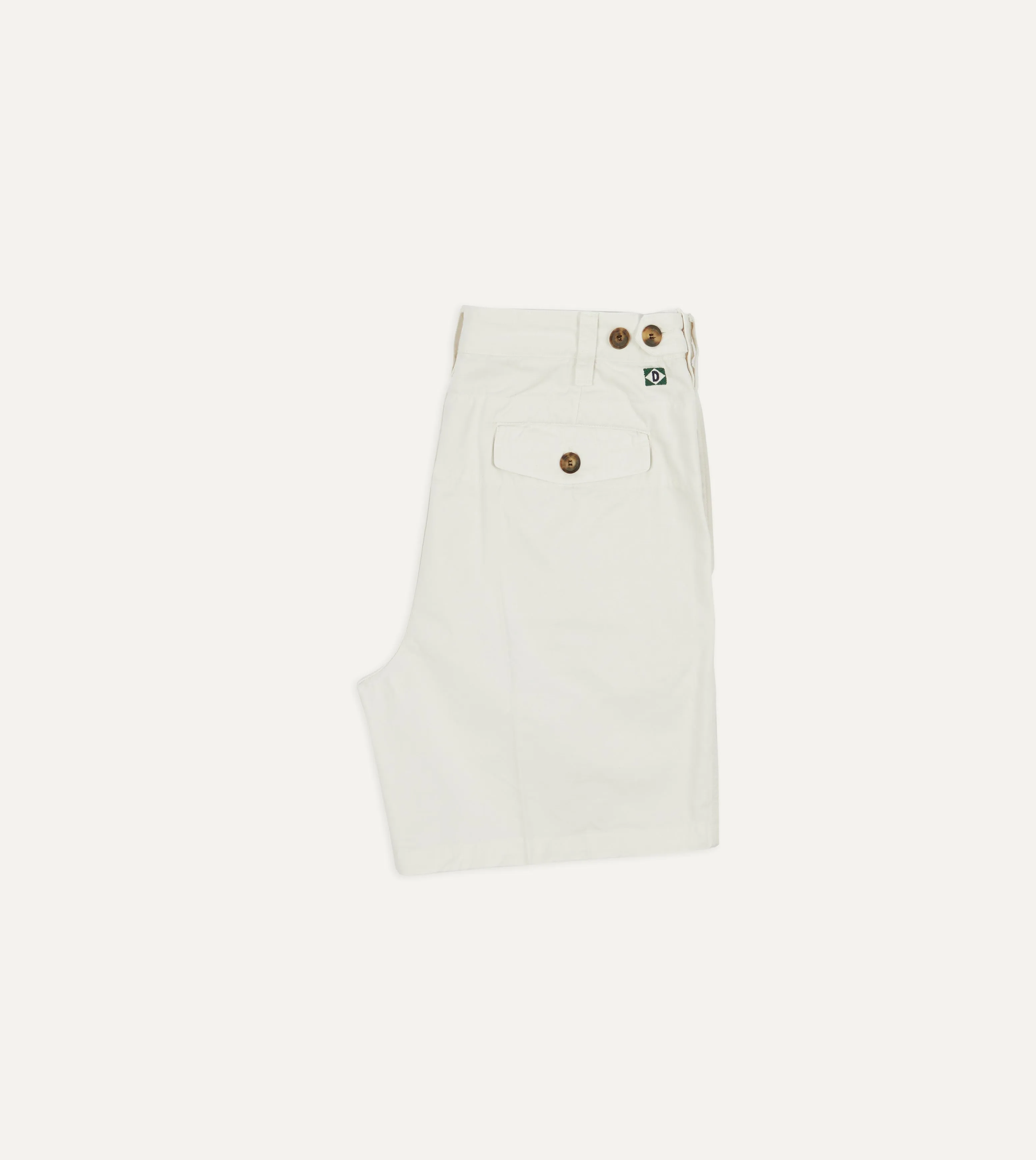 Ecru Cotton Twill Single-Pleat Shorts