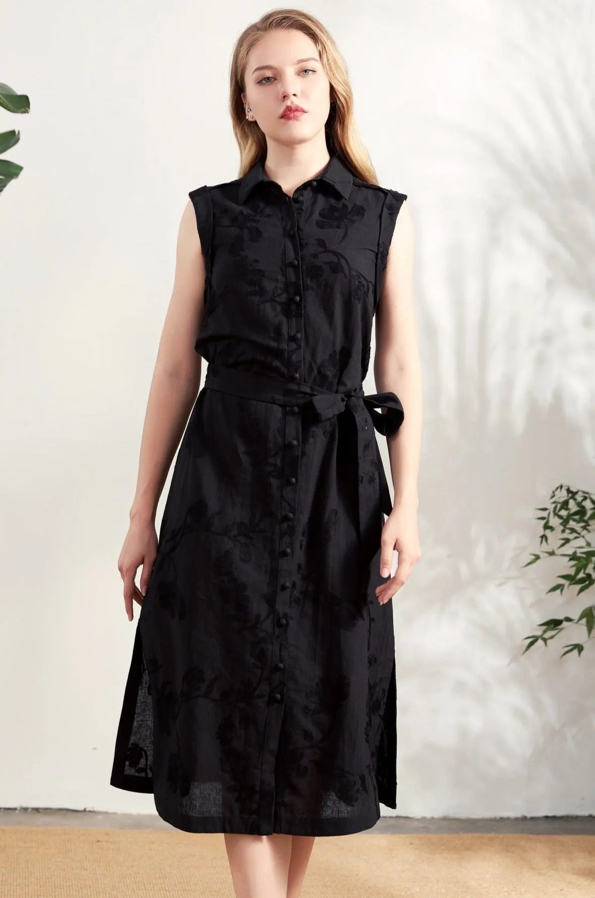 Edith Linen Dress - Black - GDS