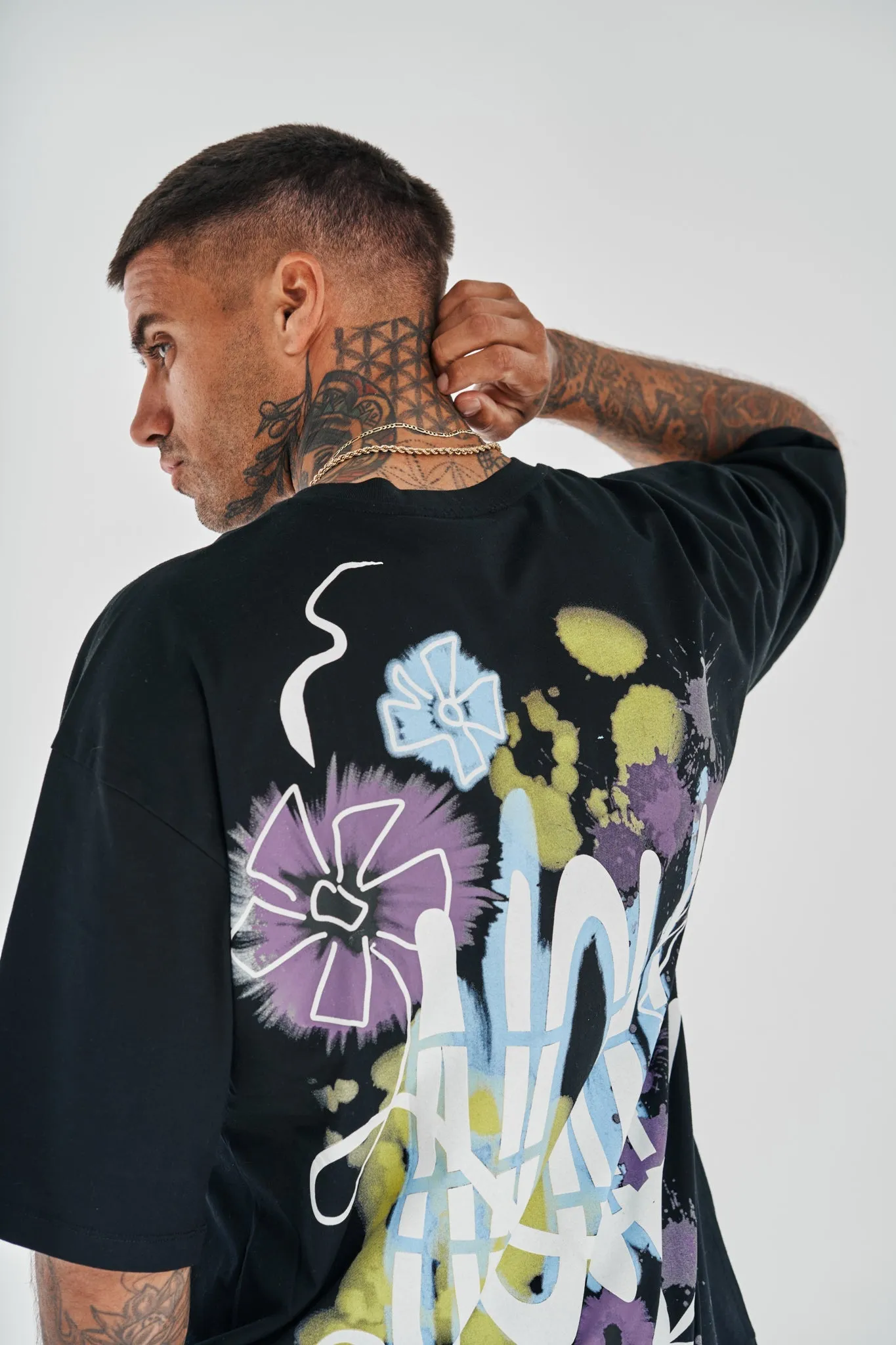 Flower Splash Overszied Tee Black