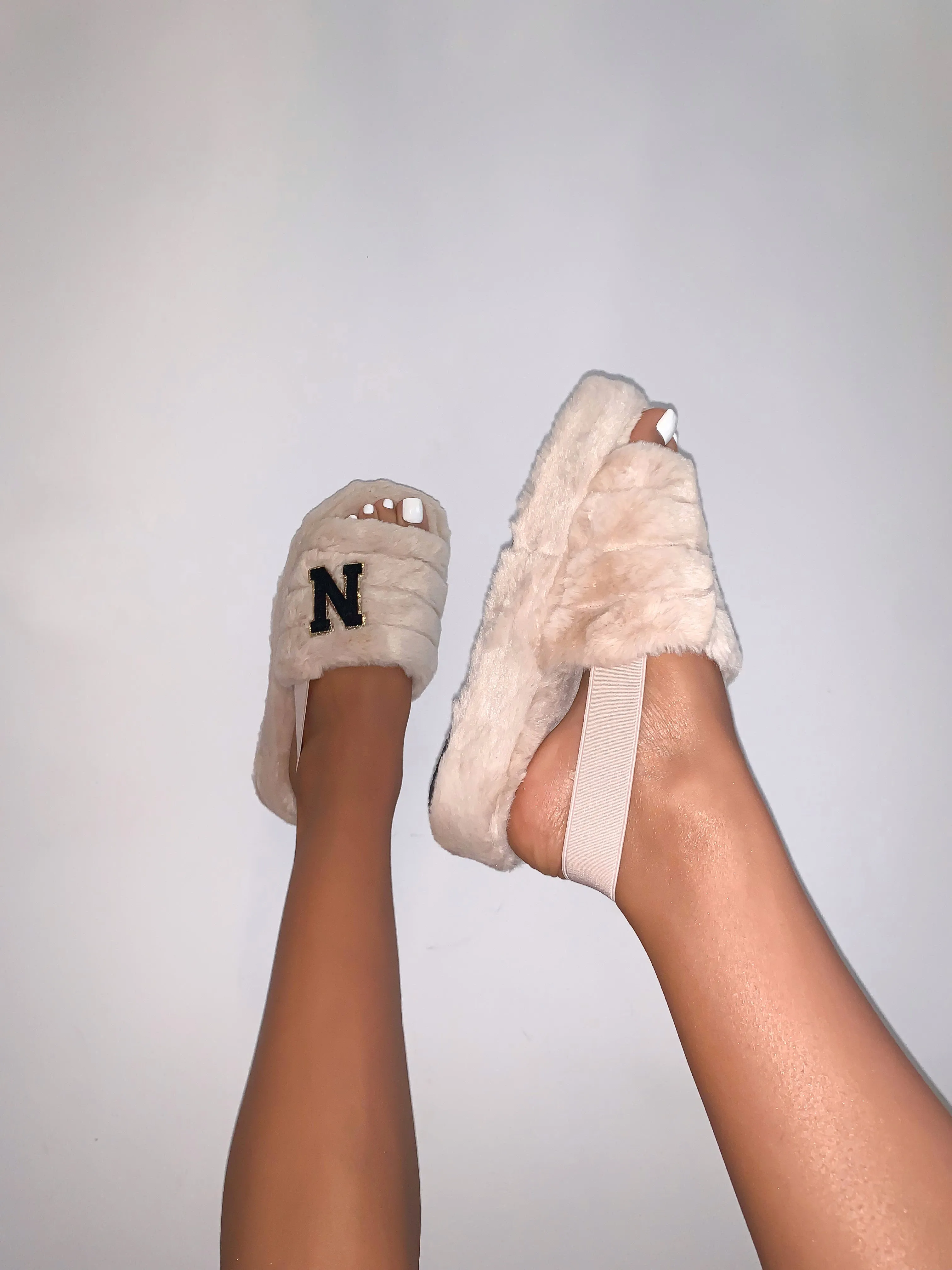 Fluffy Sling Back Slipper / Nude