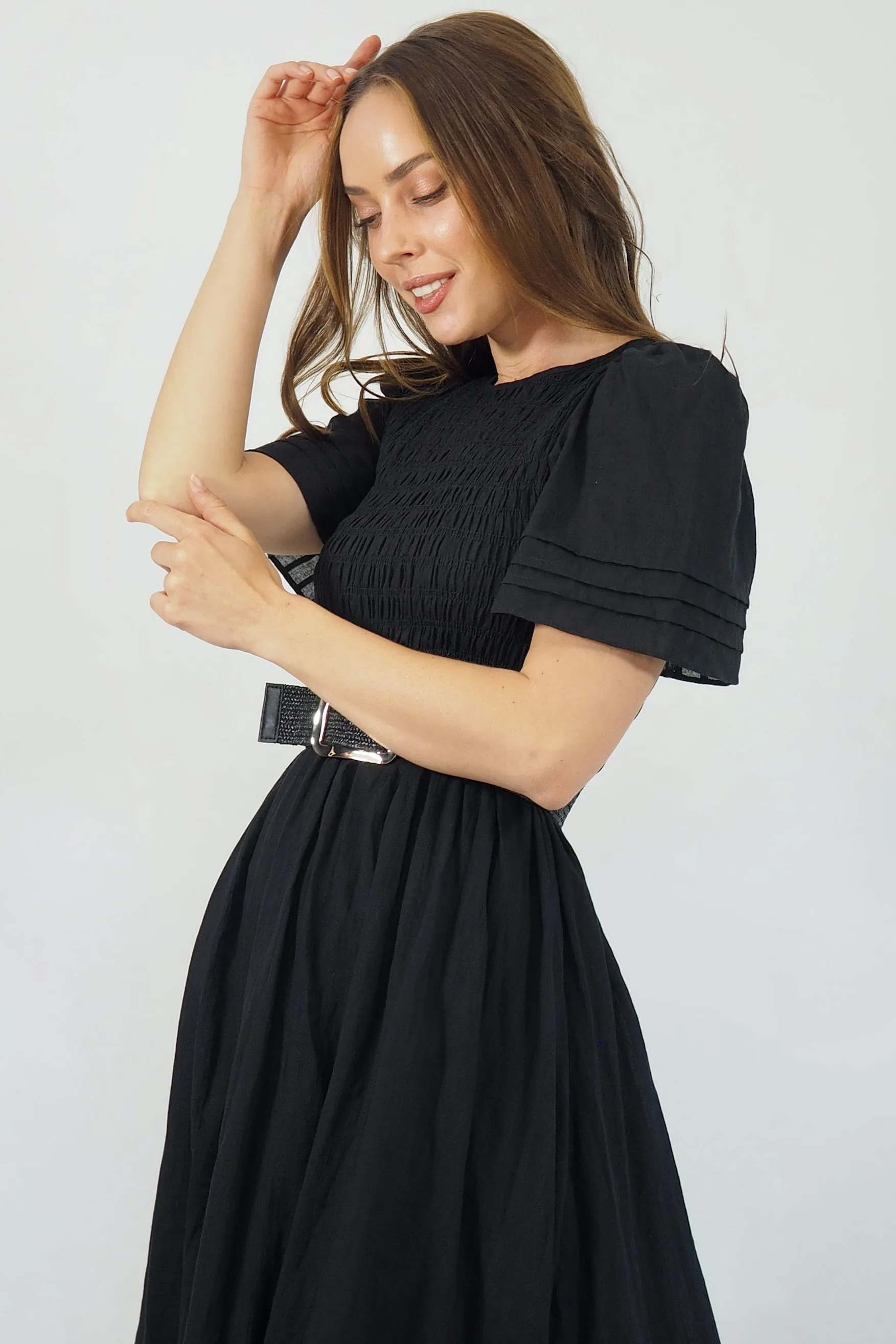 Flutter Midi  Dress - Black