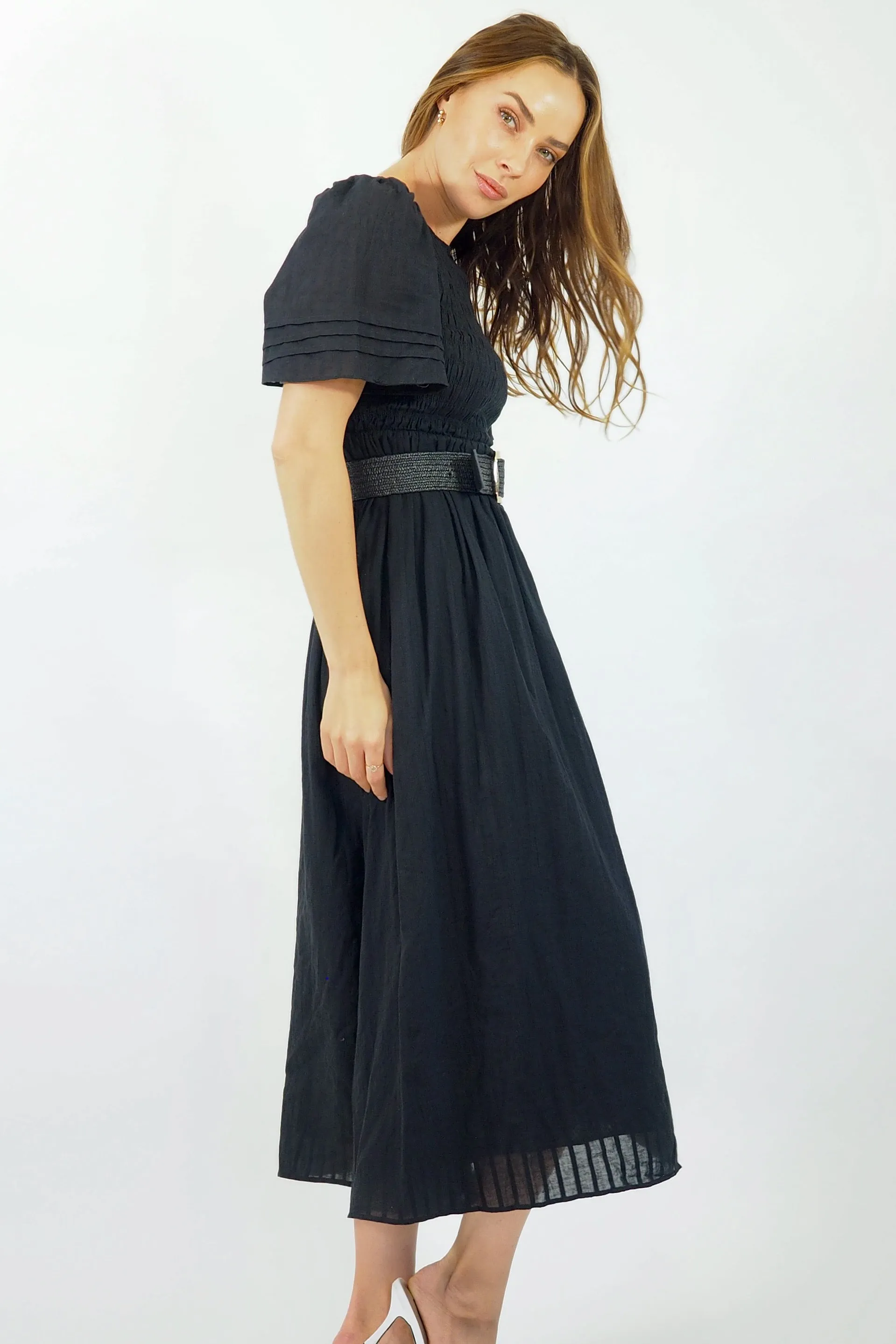 Flutter Midi  Dress - Black