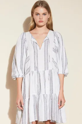 Glee Crop Sleeve White Stripe Mini Linen Shift Dress