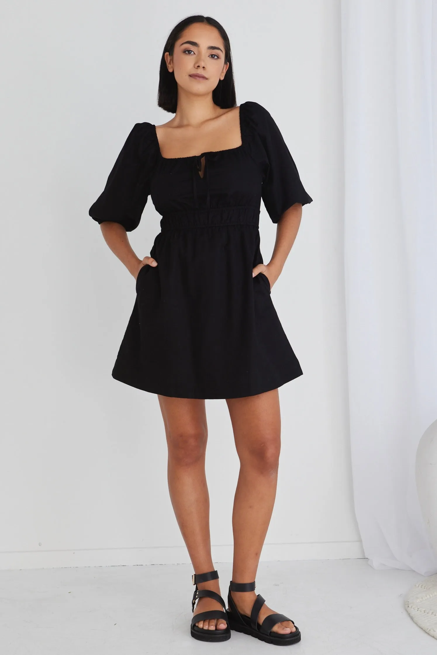 Gypsy Black Ss Elasticated Slim Fit Mini Dress