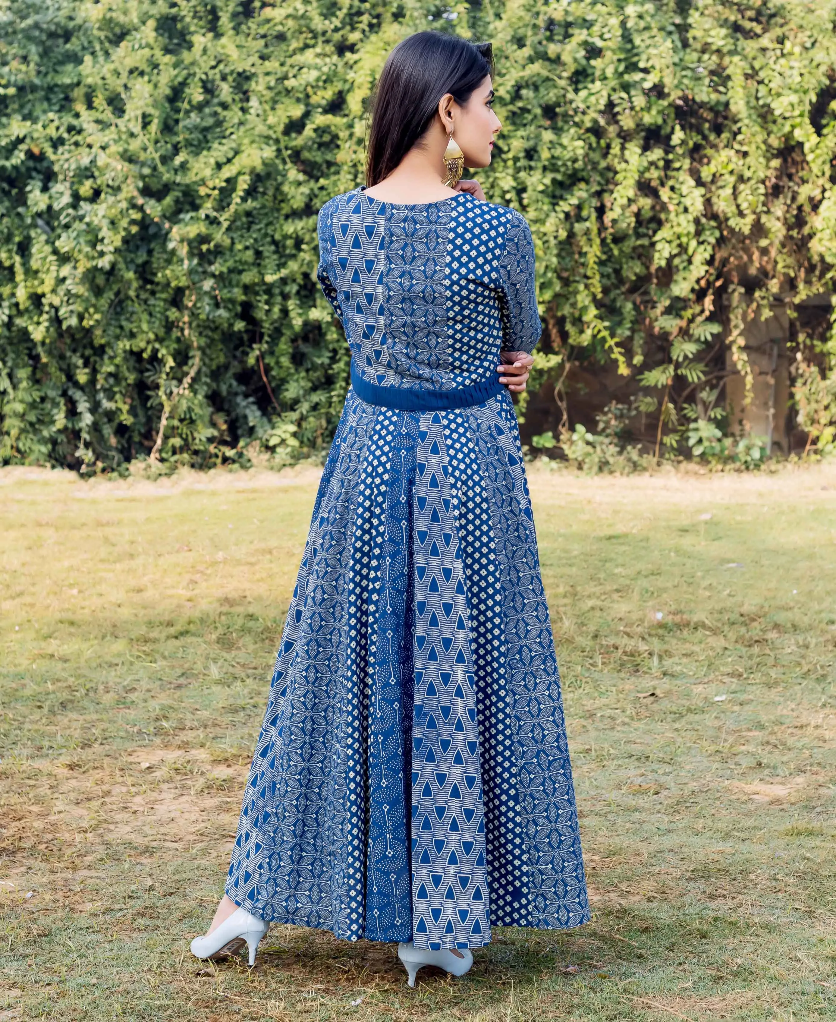 Indigo Multi Hand Block Printed Anarkali Dress