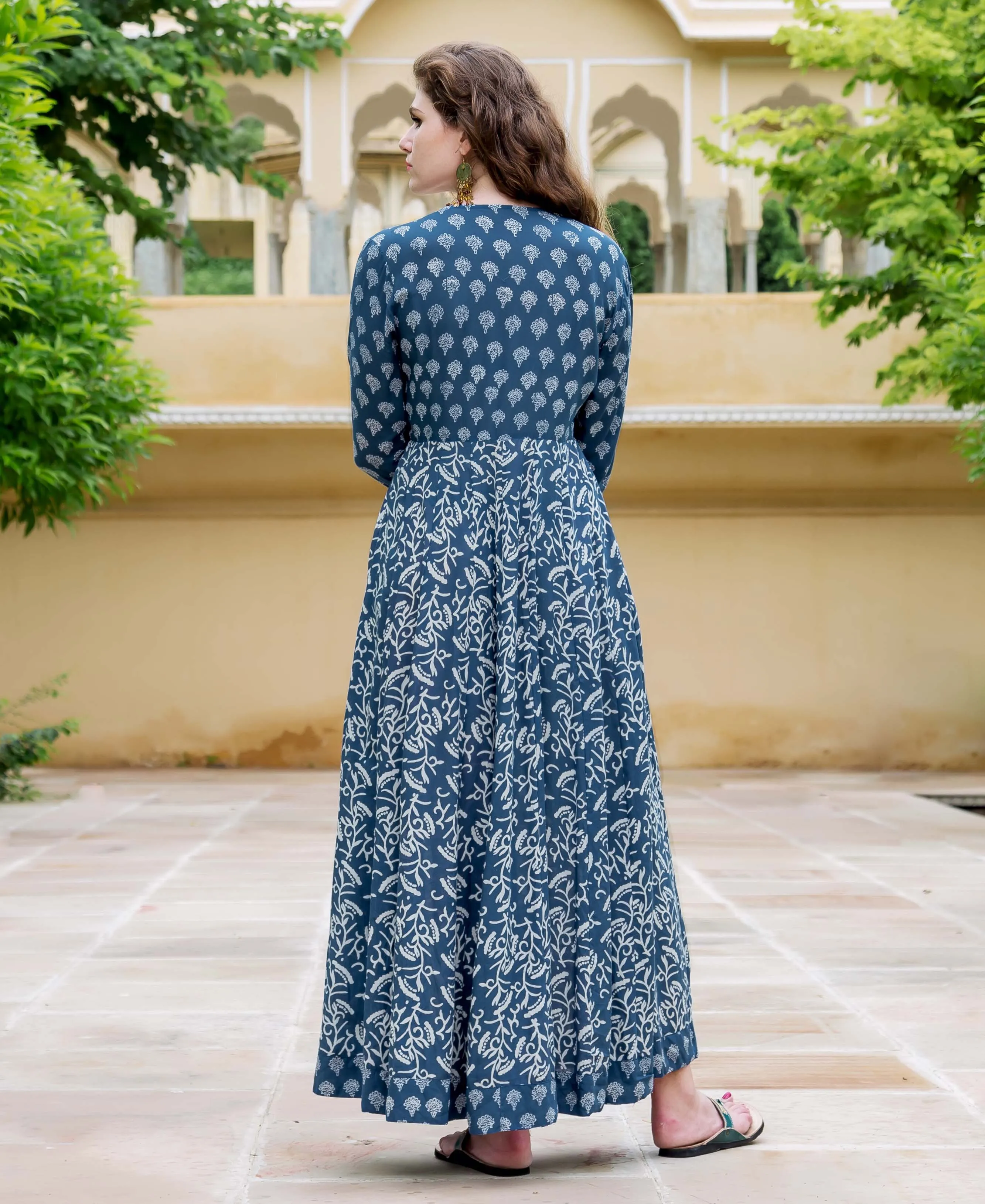 Indigo Printed Flared Dress