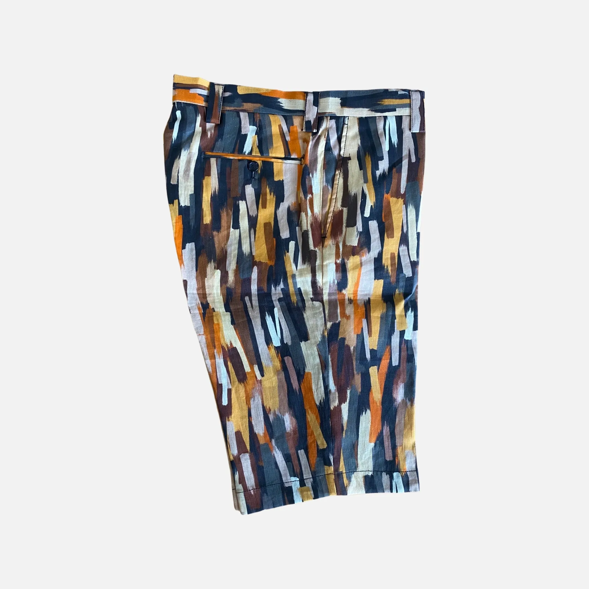 Inserch Linen Shorts ST912: Earth Tone with Brush Stroke Design