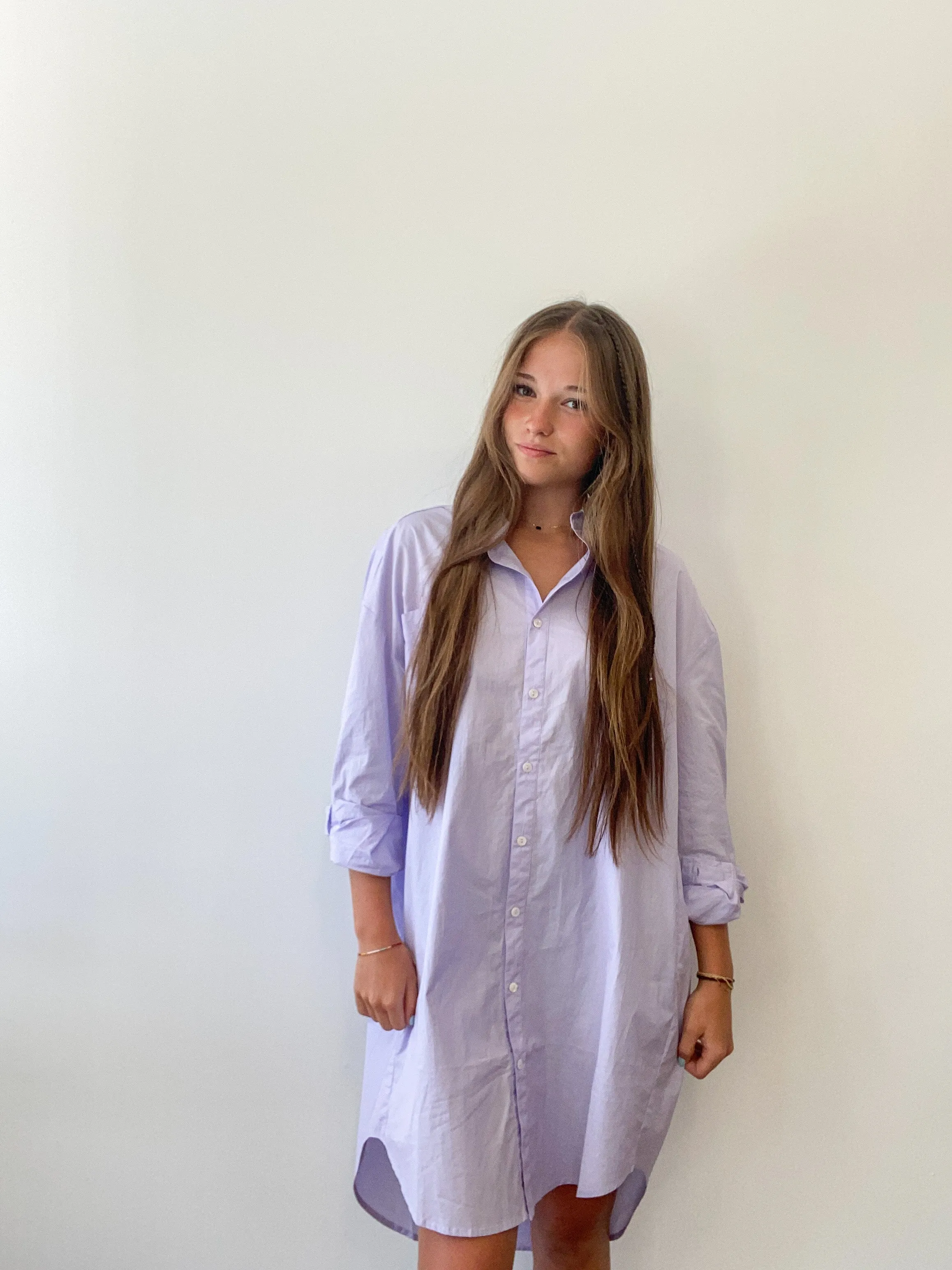 Irene Button Down Shirt Dress in Lilac