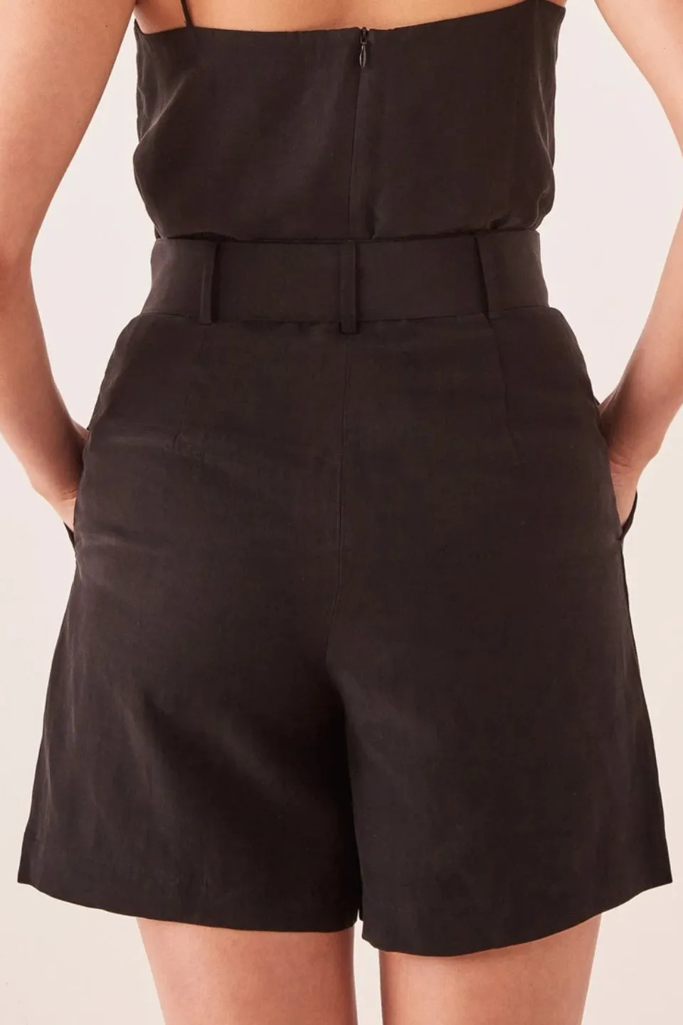 Ivy Black Cupro Tie Waist Short