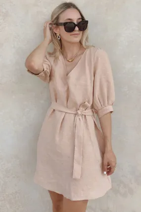 Kassidy Puff Sleeve V Neck Peach Mini Dress