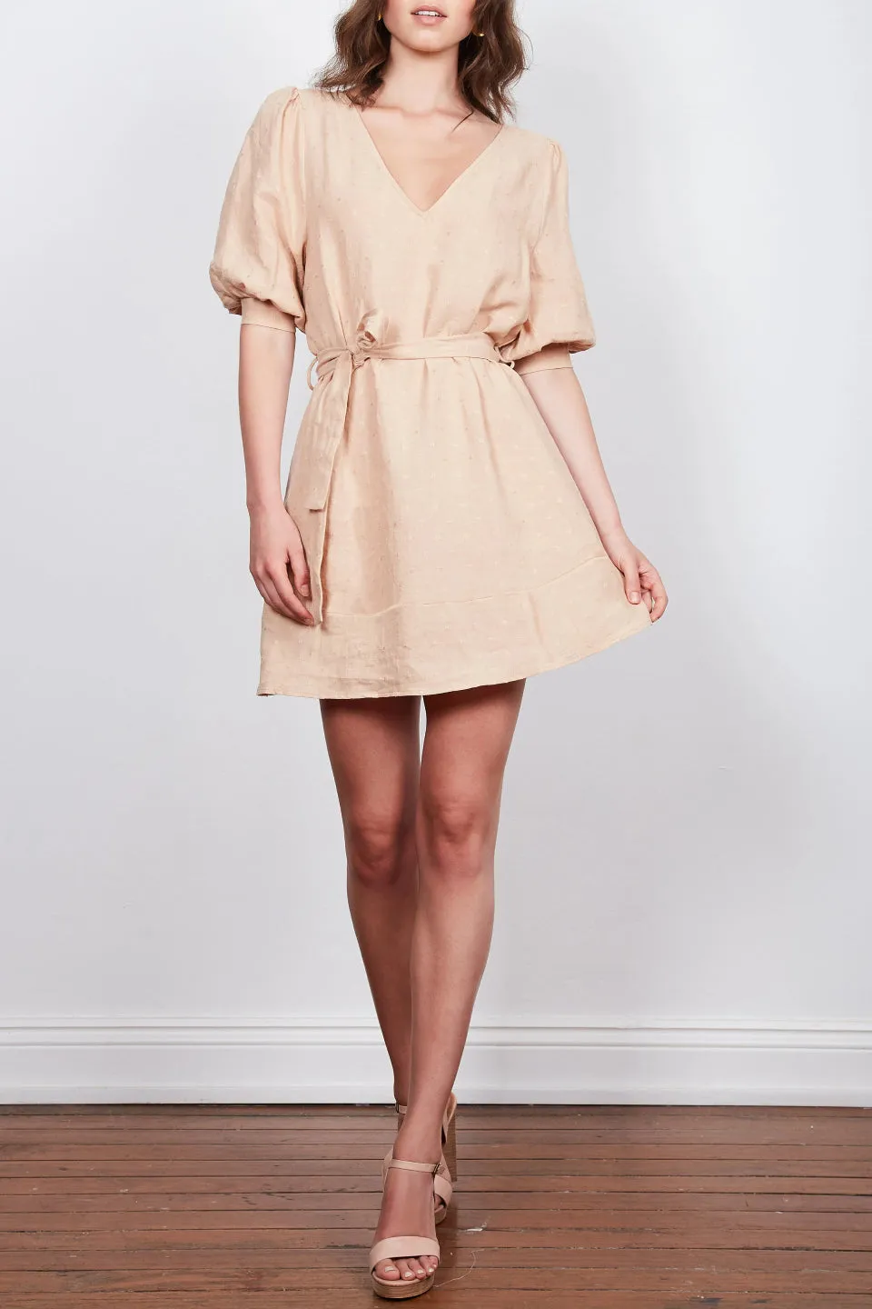 Kassidy Puff Sleeve V Neck Peach Mini Dress