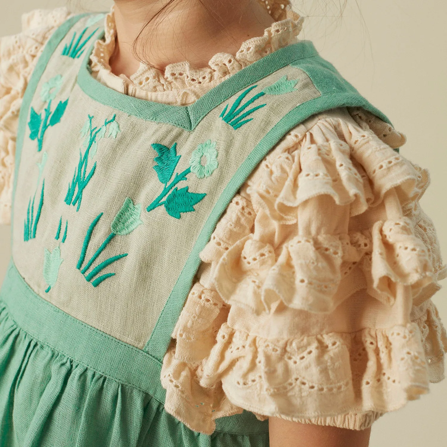 Linen Agnes Pinafore - Seafoam/Mint