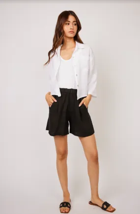 LINEN SHORTS (BLACK) - PISTACHE