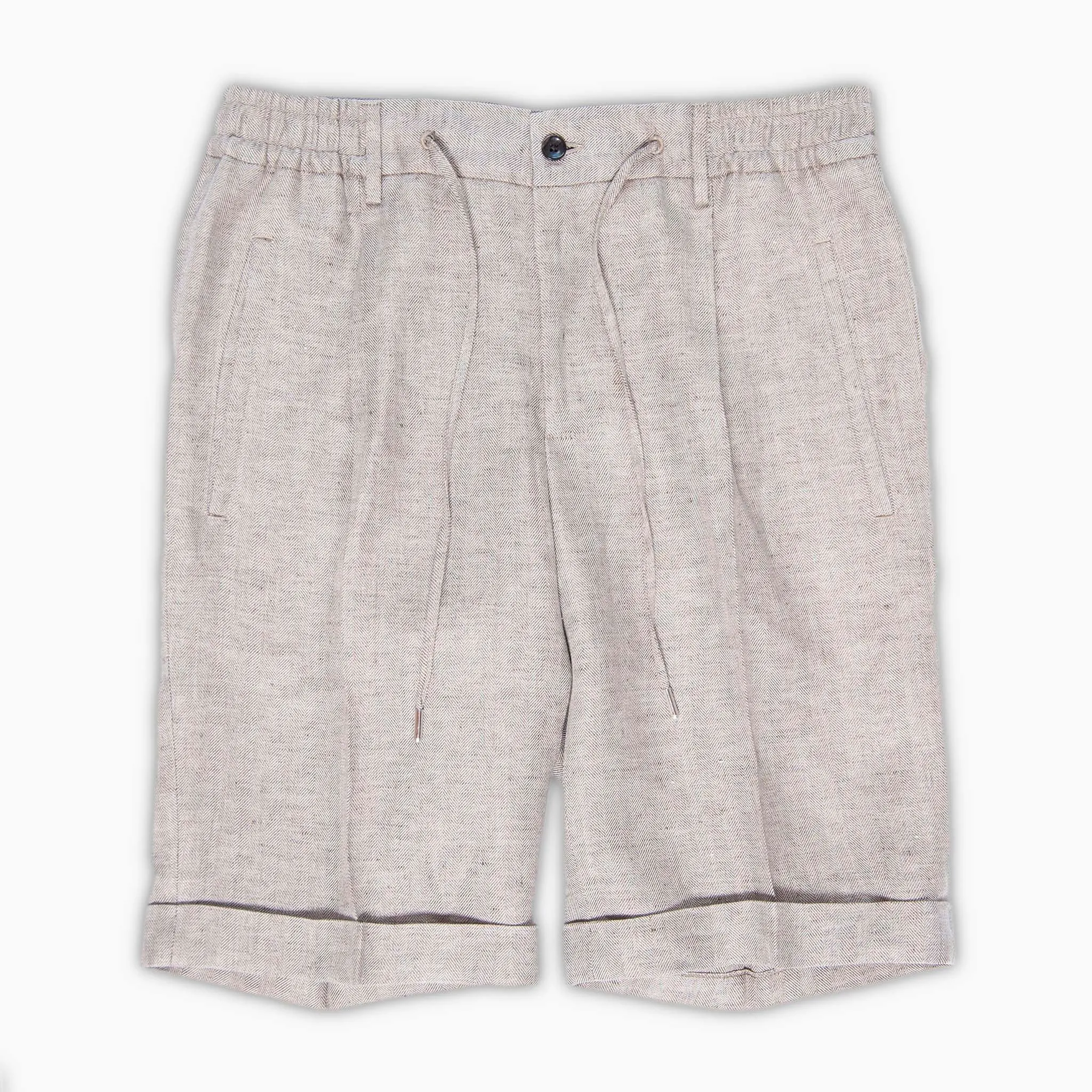 Lupo Bermuda shorts with drawstring in herringbone linen (canapa beige)