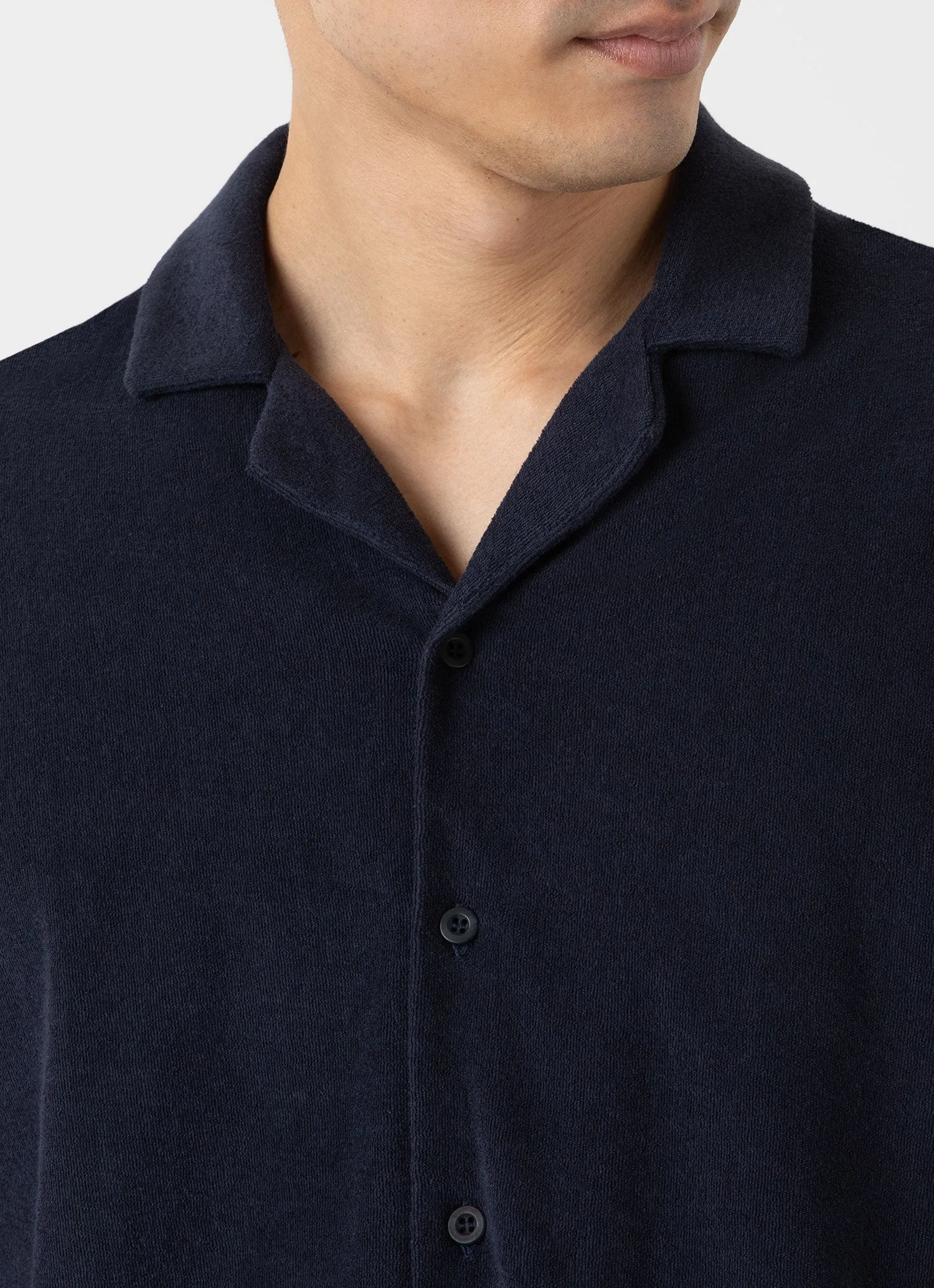 Men's Towelling Camp Collar Shirt in Navy