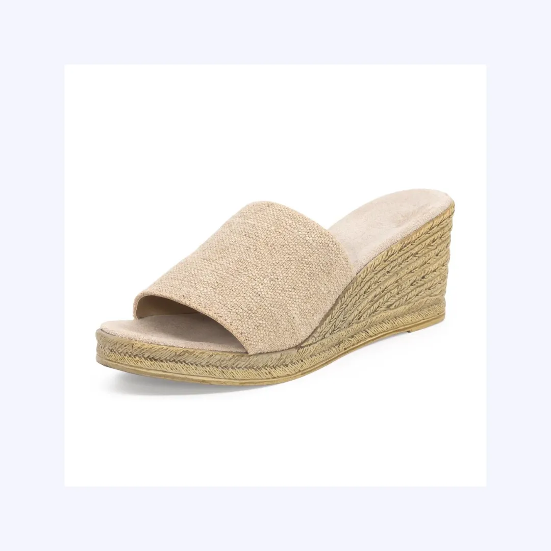 Natural Linen Wedge Slide