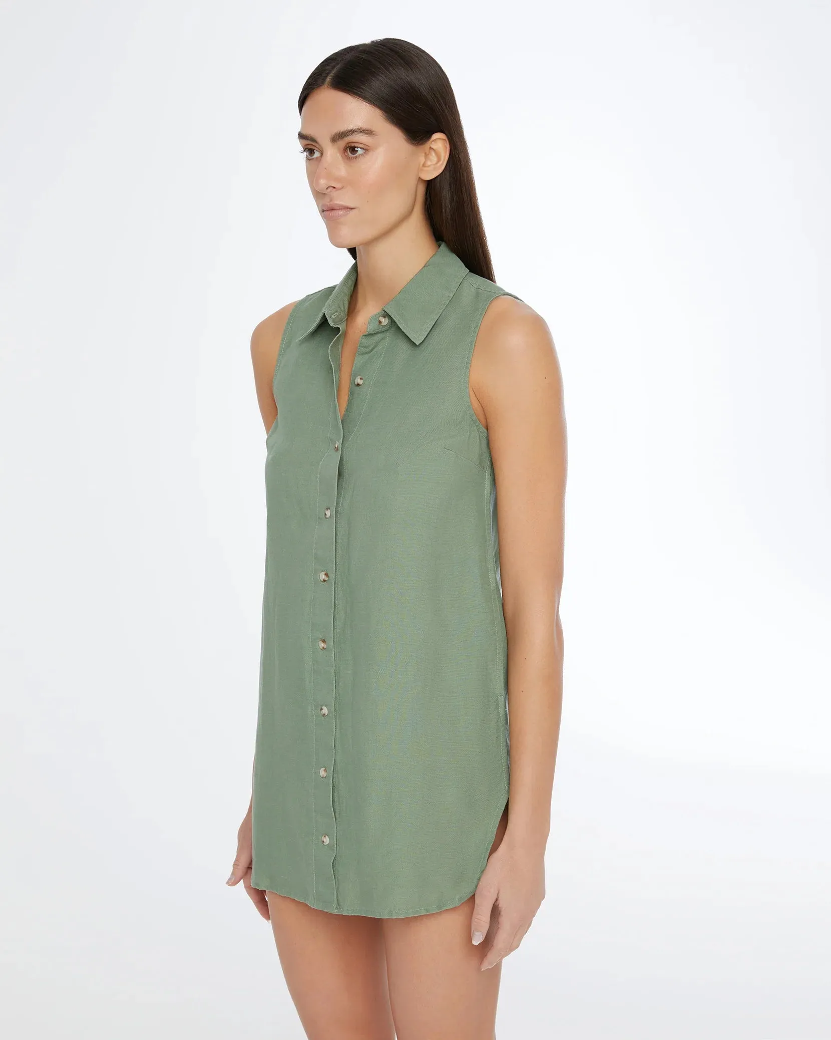 Onia Air Linen Sleeveless Shirt Dress Sea Spray