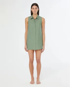 Onia Air Linen Sleeveless Shirt Dress Sea Spray